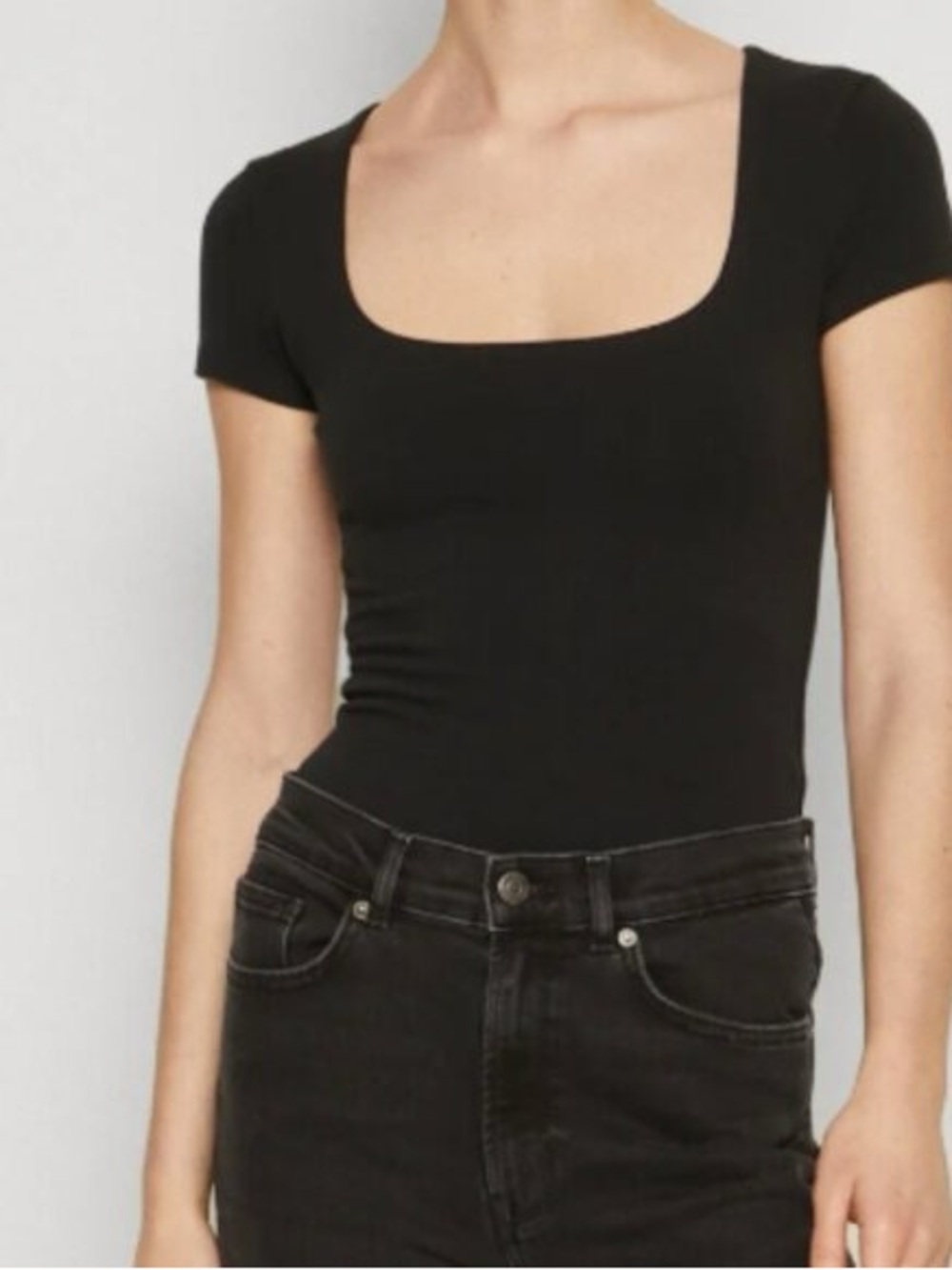 Abercrombie Short-Sleeve Cotton-Blend Seamless Fabric Squareneck Bodysuit
